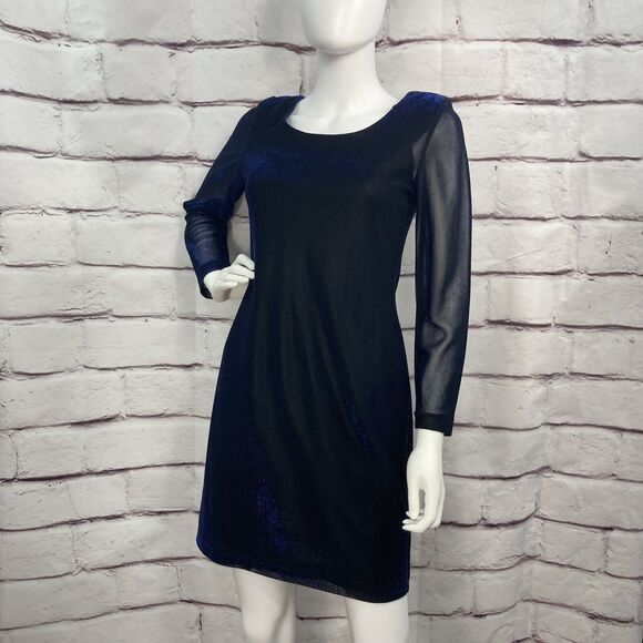 Molly Malloy Dress SZ Small Vintage Sparkle Metallic Black And Blue Mesh Prom - Picture 1 of 16